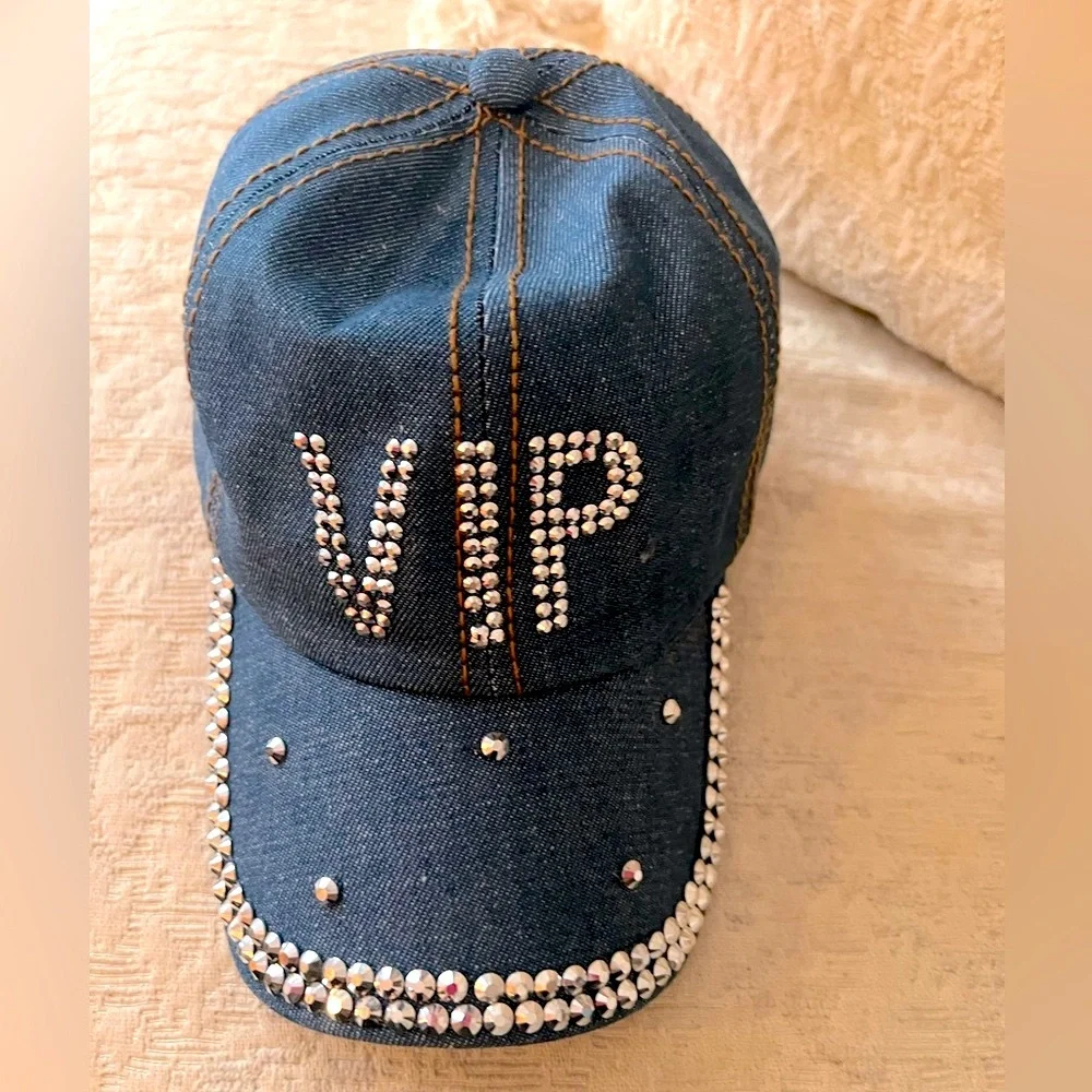NoLLia denim and rhinestones Logo statement  fashion baseball cap one size fits